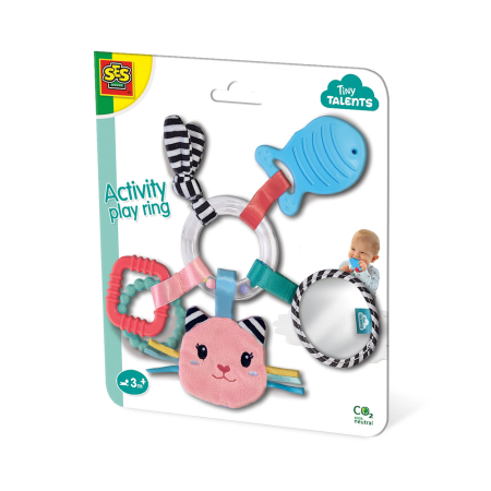 Senzorial & bebeluși - Jucarie senzoriala bebelusi - Inel cu activitati pisica Katy