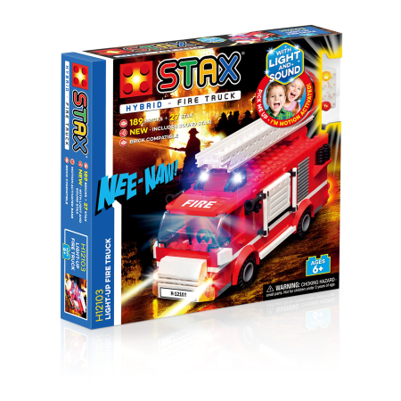 STAX – Vehicule & Tematice - Jucarie Stax - Set constructie cu lumini si sunete - Masina de pompieri (varianta mare)