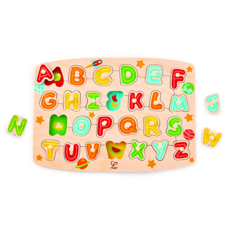 Puzzle-uri din lemn - Puzzle din lemn cu butoni - Alfabet