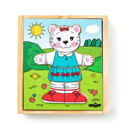 Puzzle-uri din lemn - Puzzle din lemn - Imbraca pisica