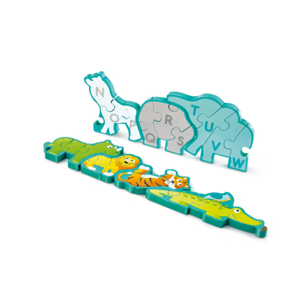 Puzzle-uri din lemn - Puzzle din lemn pentru copii cu litere si animale salbatice
