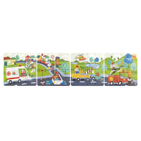 Puzzle-uri copii - Puzzle pentru copii Vehicule de salvare (4 in 1) si joc storytelling