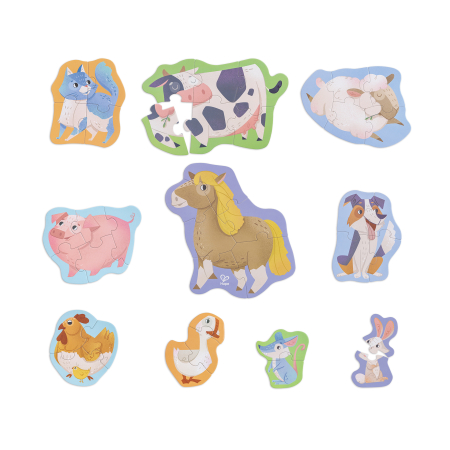Puzzle-uri copii mici (18-36 luni) - Set 10 puzzle-uri prietenii de la ferma (18-36 luni) pentru copii
