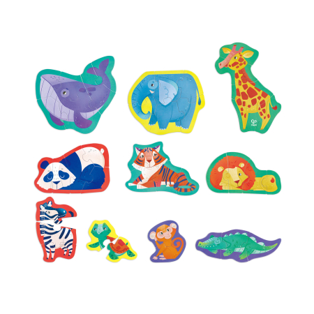 Puzzle-uri copii mici (18-36 luni) - Set 10 puzzle-uri prietenii junglei pentru copii (18-36 luni)