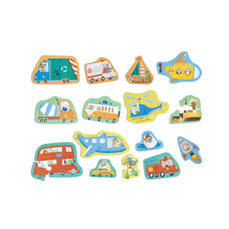 Puzzle-uri copii mici (18-36 luni) - Set 15 puzzle-uri cu vehicule (18-36 luni) pentru copii