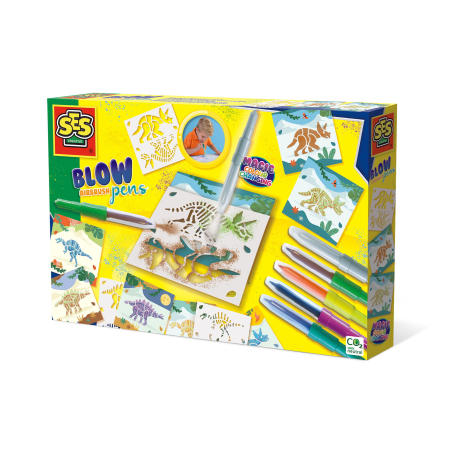 Diverse educative - Set carioci colorate cu aerograf si matrite cu dinozauri