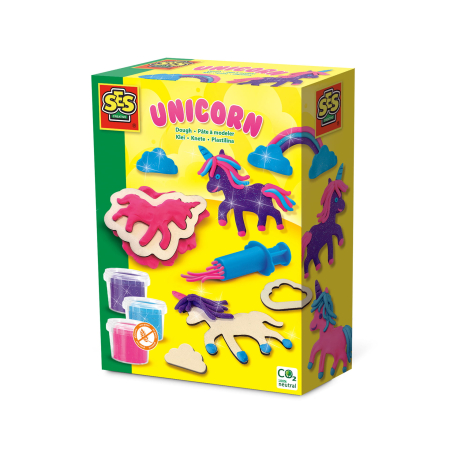 Artă & Meșteșuguri - Set creativ copii cu unicorni din lemn si plastilina cu sclipici