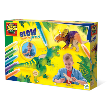 Pictură & Desen - Set creativ - Desenez dinozauri din lemn cu markere cu aerograf