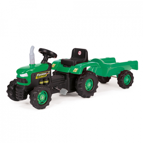 Jucarii exterior - Tractor cu pedale si remorca/verde/53x143x45 - Dolu