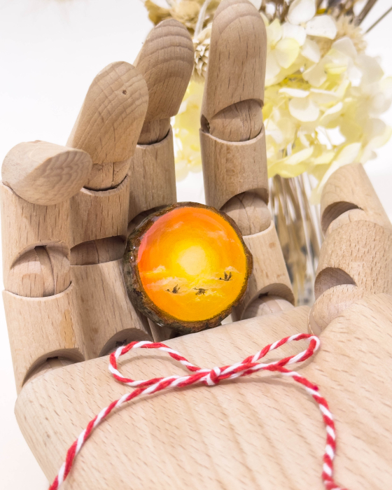 Broșă pictată pe felie de lemn - Păsări călătoare [3]