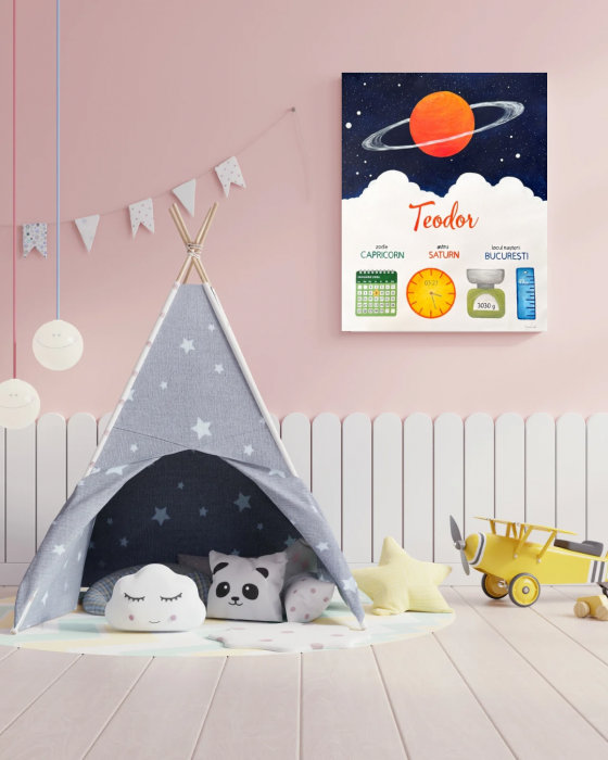 Tablou personalizat pentru bebeluș – Baby Born, pictat manual cu datele nașterii [3]