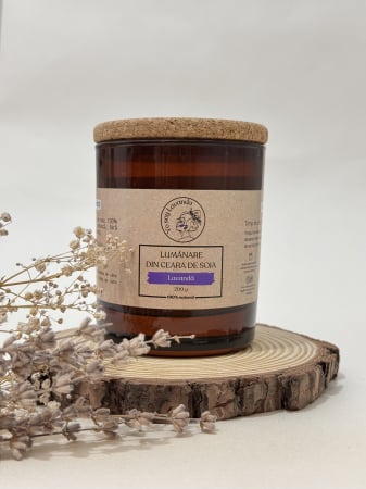 Lumânări - Lumânare din ceară de soia cu lavandă, naturală și handmade