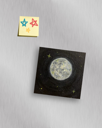 Produse - Magnet pictat manual cu design Lună Plină, culori acrilice