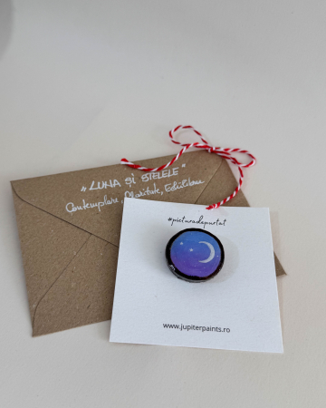 Mini-Broșă pictată pe felie de lemn [1]