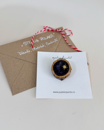 Mini-Broșă pictată pe felie de lemn [1]