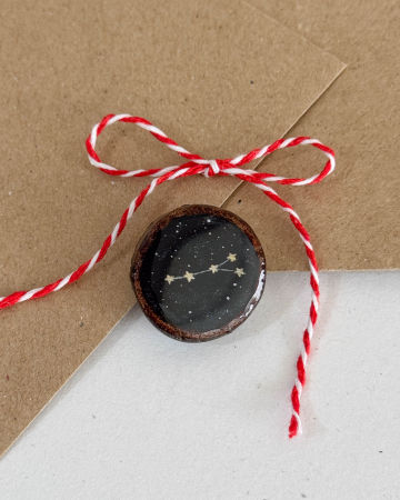 Broșe - Mini-Broșă pictată pe felie de lemn