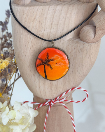 Pandantive - Pandantiv pictat pe felie de lemn – Havana Sunset