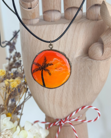 Pandantiv pictat pe felie de lemn – Havana Sunset [2]