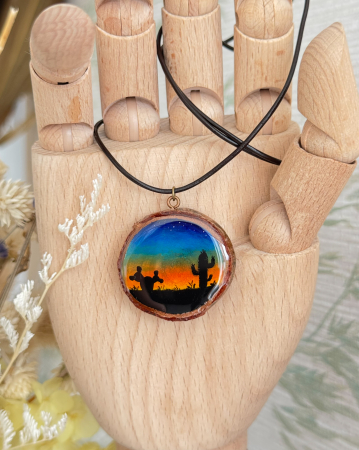 Pandantive - Pandantiv pictat pe felie de lemn - Nevada Sunset