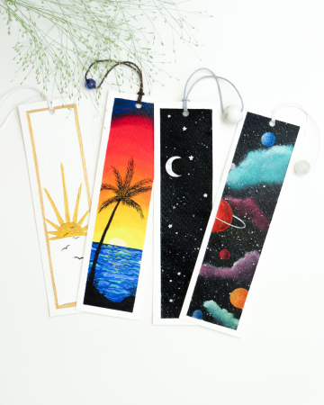 Semn de carte pictat manual cu design Malibu Sunset, hârtie din bumbac, piatra Agat [2]