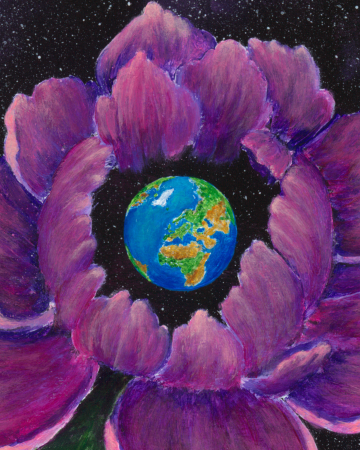 Tablou Original – Bujorul Protector, Acrilic pe Hârtie Premium [2]