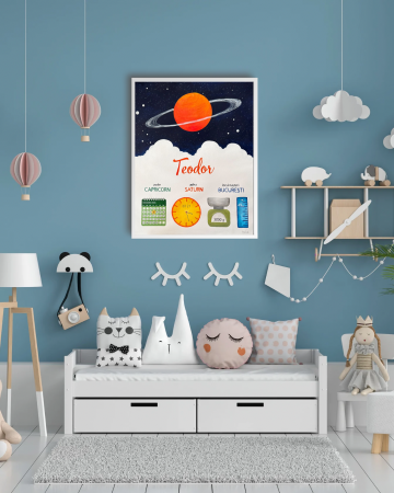 Tablouri personalizate - Tablou personalizat pentru bebeluș – Baby Born, pictat manual cu datele nașterii