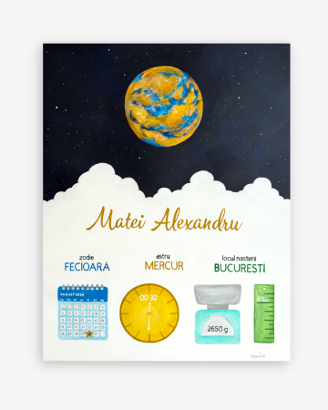 Tablouri personalizate - Tablou personalizat pentru bebeluș – Baby Born, pictat manual cu datele nașterii