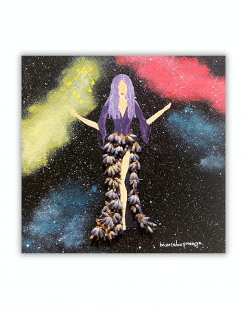 Tablouri zodiac - Tablou pictat manual cu design Zodiac Balanță, culori acrilice, flori de lavandă
