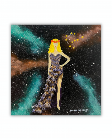 Tablouri zodiac - Tablou pictat manual cu design Zodiac Fecioară, culori acrilice, flori de lavandă