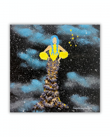 Tablouri zodiac - Tablou pictat manual cu design Zodiac Rac, culori acrilice, flori de lavandă