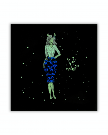 Tablou pictat manual cu design Zodiac Taur, culori acrilice, flori de lavandă [1]