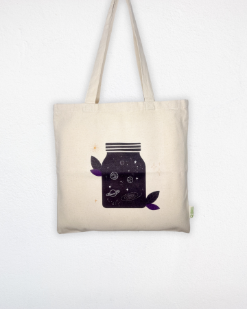 Printate - Tote bag imprimat cu design Universul din Borcan, bumbac 100% organic