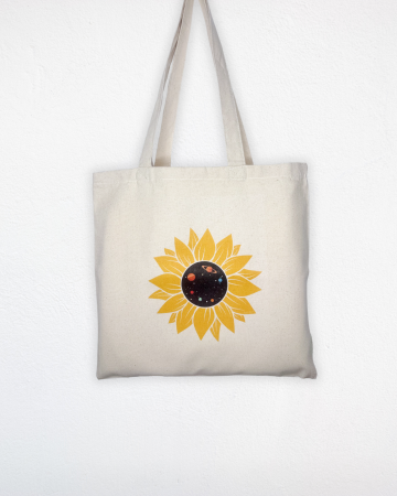 Printate - Tote bag imprimat cu design Universul din Floarea Soarelui, bumbac 100% organic
