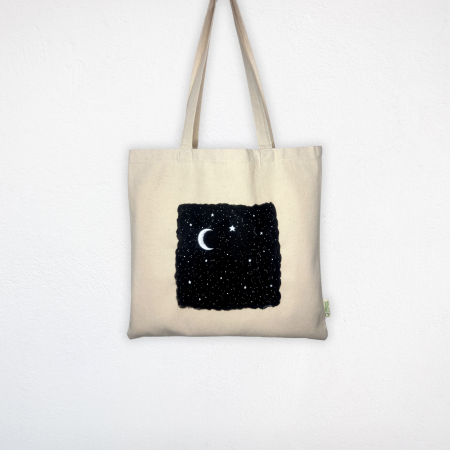 Tote bag pictat manual cu design Semiluna, bumbac 100% organic, vopsea acrilică [1]