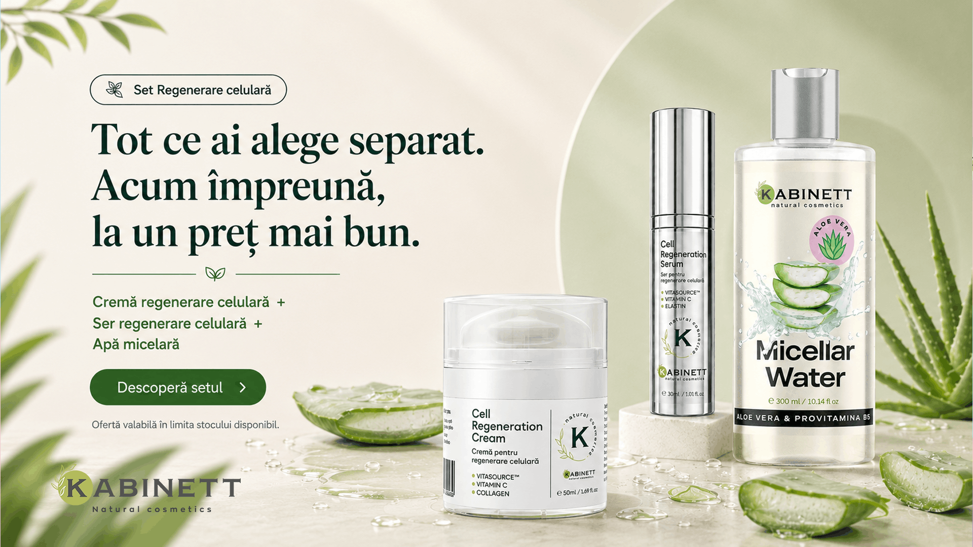 Set crema de fata Regenerare Celulara, ser de fata Regenerare Celulara si apa micelara