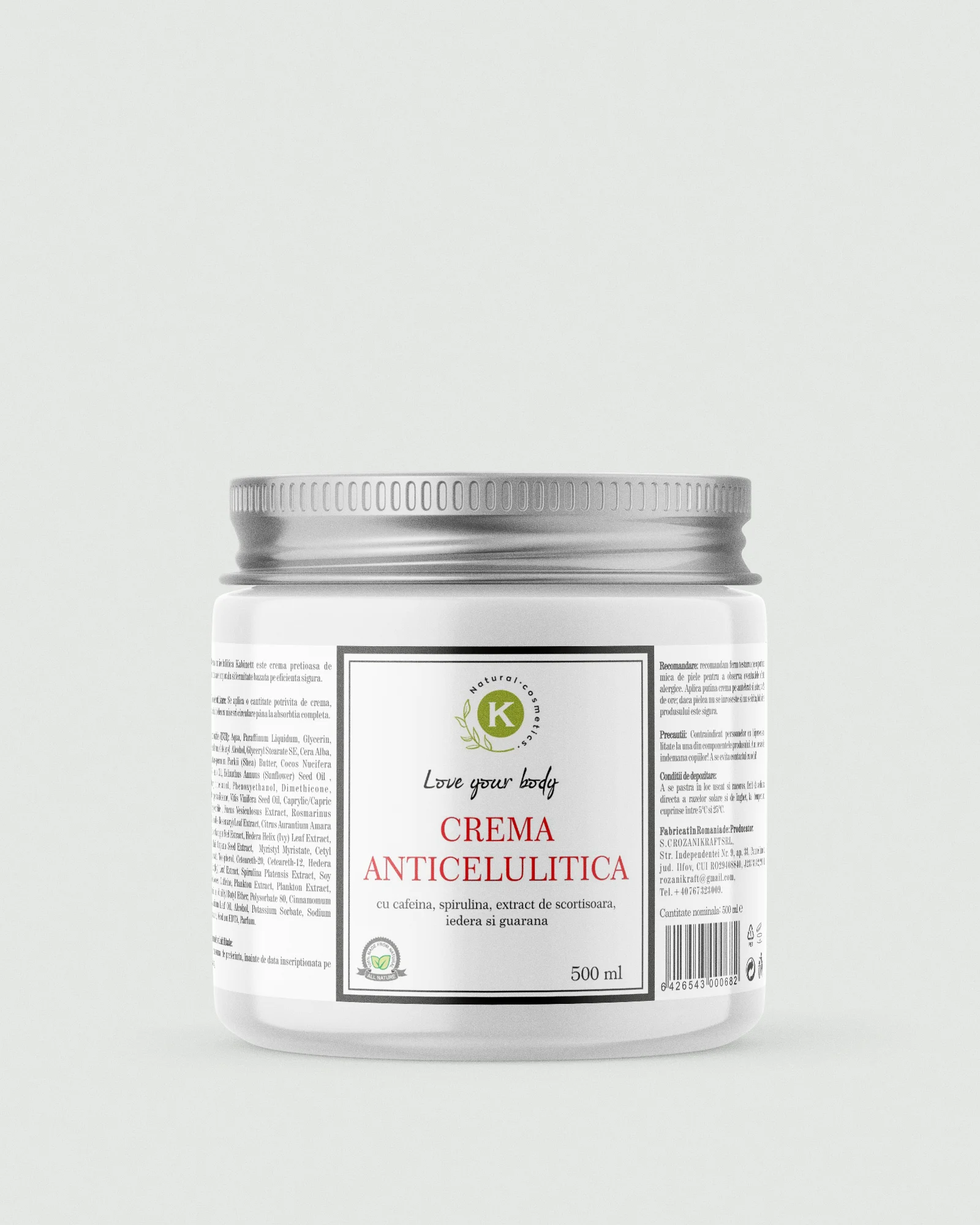Loțiune de corp - Cremă de corp anticelulitică cu cafeină, spirulină, extract de scorțișoară, iederă și guarana