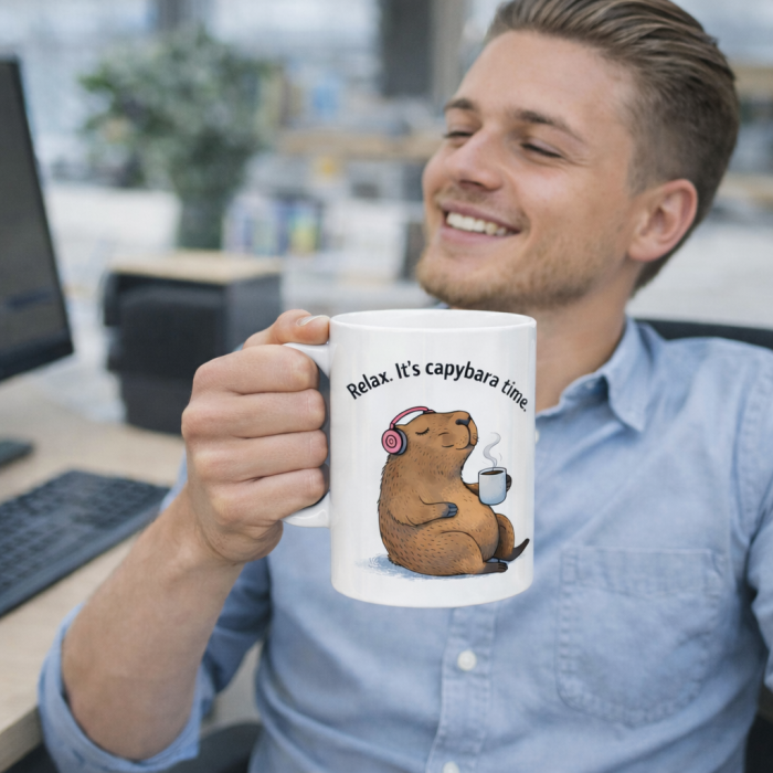 Cana personalizata cu Capybara – „Relax. It’s capybara time.”, ideala pentru birou, cafea sau ceai, cadou amuzant pentru oameni relaxati [2]