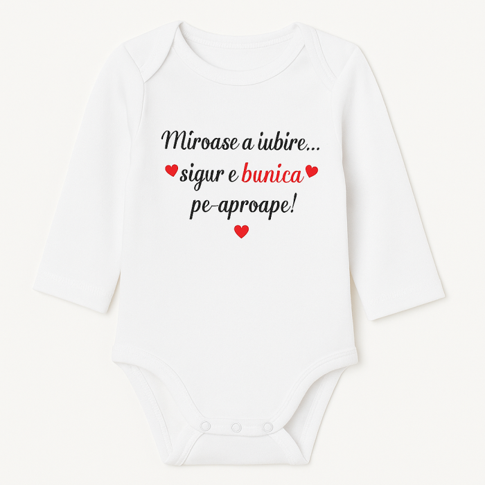 Body bebe cu mesaj „Miroase a iubire... sigur e bunica pe aproape!” – cadou adorabil pentru bunici,marimea [2]