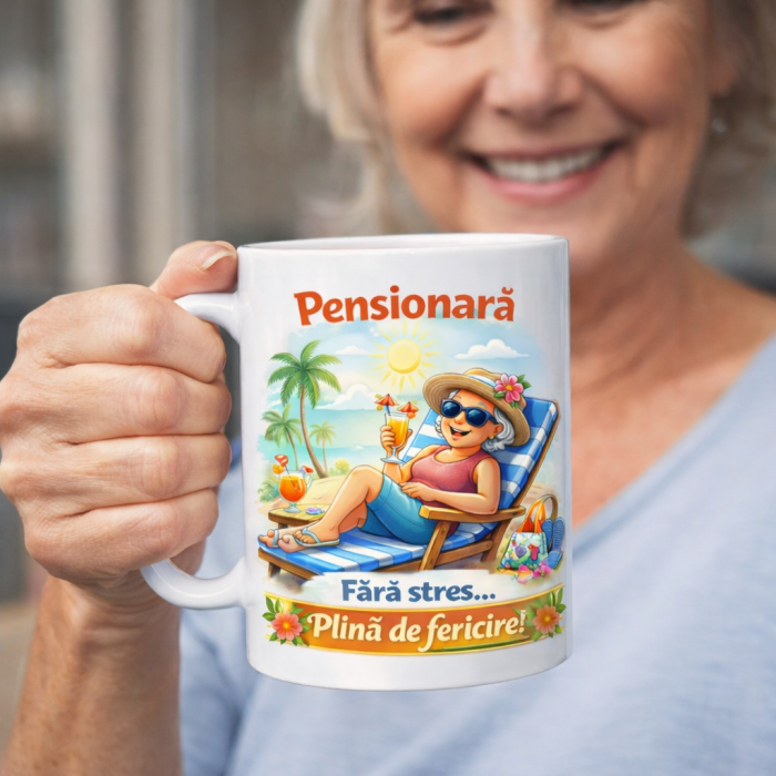 Cană cadou pentru pensionare – Pensionară Fără stres, plină de fericire – Cană ceramică [2]