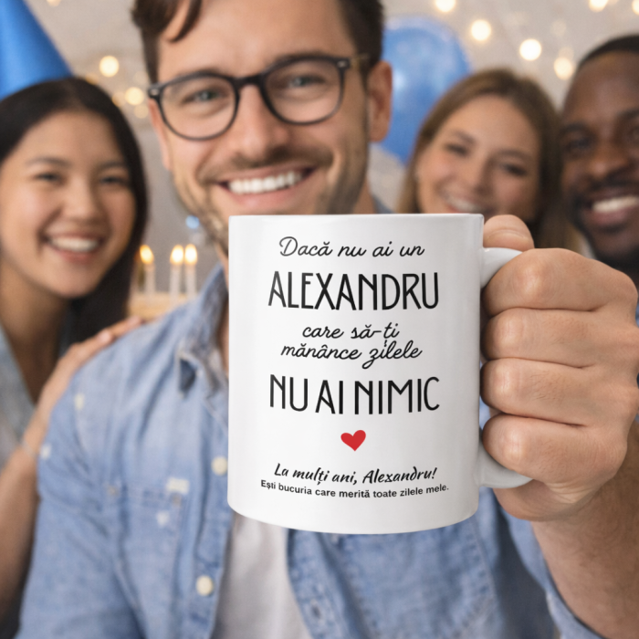 Cana personalizata cu nume Alexandru – cadou aniversare barbat – mesaj amuzant si emotional – model premium 330 ml [2]