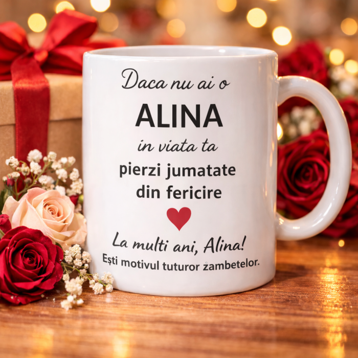 Cana personalizata cu numele Alina, cadou aniversare sau zi de nume pentru Alina, [2]