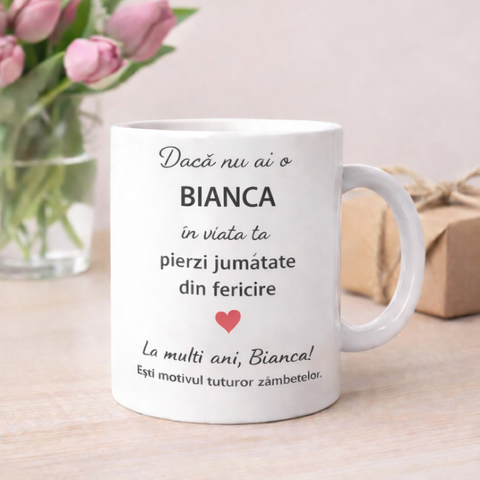 Cana personalizata cu numele Bianca, cadou aniversare sau zi de nume pentru Bianca, [2]