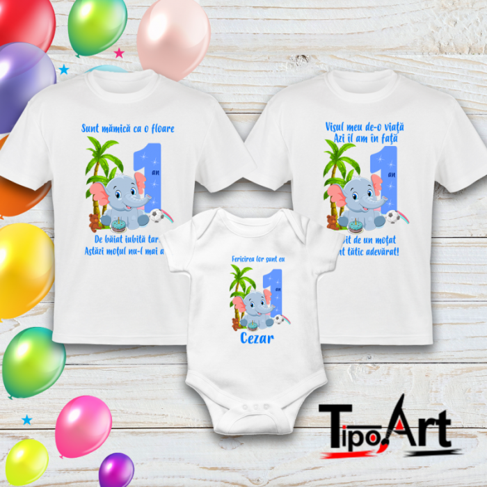 Set 2 tricouri si body pentru aniversare 1 an,  efefantel [1]