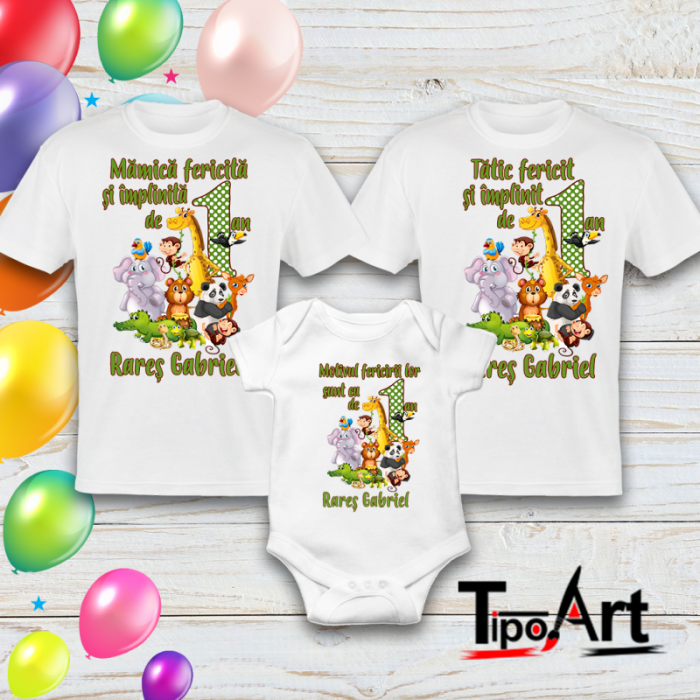 Set 2 tricouri personalizate si body pentru aniversare 1 an, jungla [1]