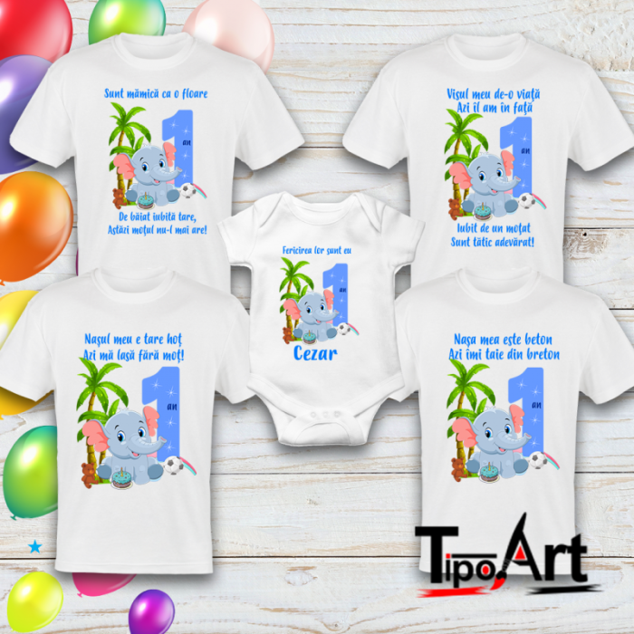 Set 4 tricouri si 1 body pentru taierea motului,  elefantel [1]