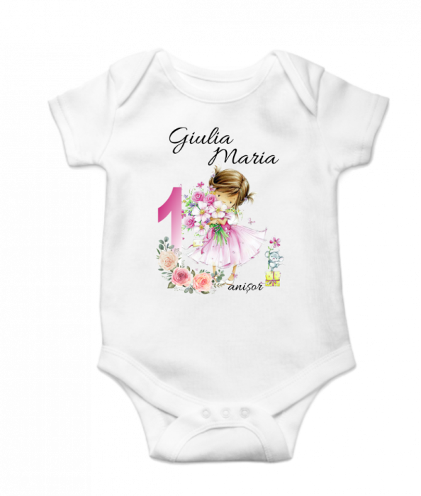 Set 4 tricouri si body pentru taierea motului, girls flowers pink [6]