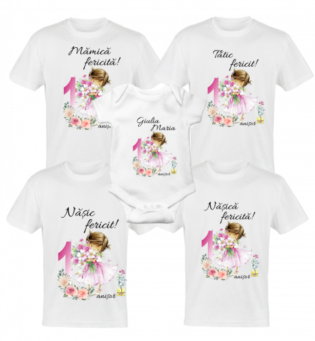Set 4 tricouri si body pentru taierea motului, girls flowers pink [1]