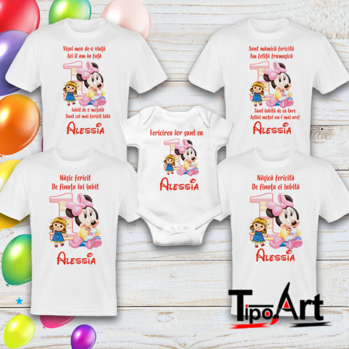 Set 4 tricouri personalizate  si 1 body , tema minnie roz 5 [2]