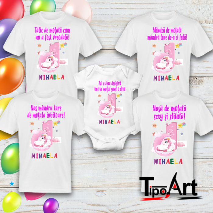 Set 4 tricouri si body pentru aniversare 1 an,   poney [1]