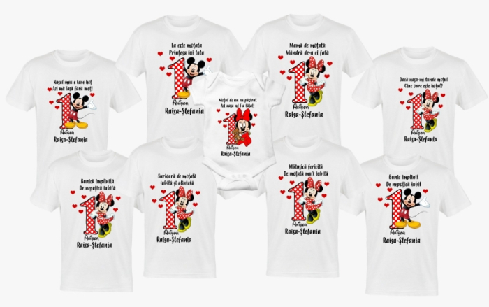 Set 8 tricouri si body pentru aniversare, tema minnie si mickey [1]